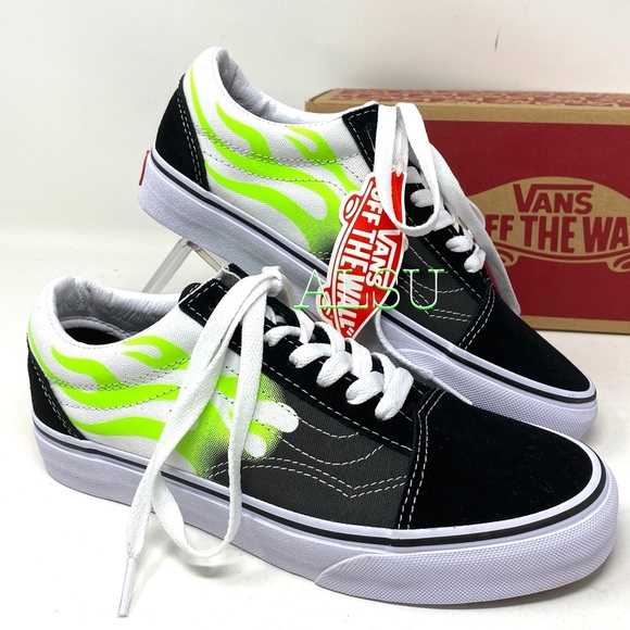 flame old skool vans green